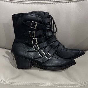 Strange Cvlt Black Coven Buckle Strap Boots